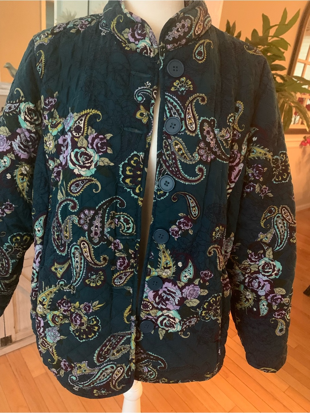 Pappagallo Teal Quilted Paisley Button-Up Jacket - Picture 3 of 10